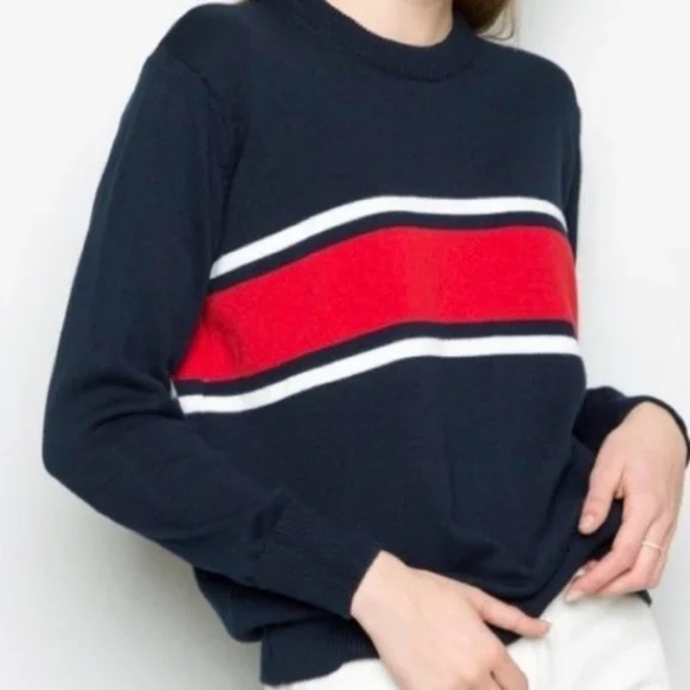 Brandy Melville Blue Sweater with Red Stripe